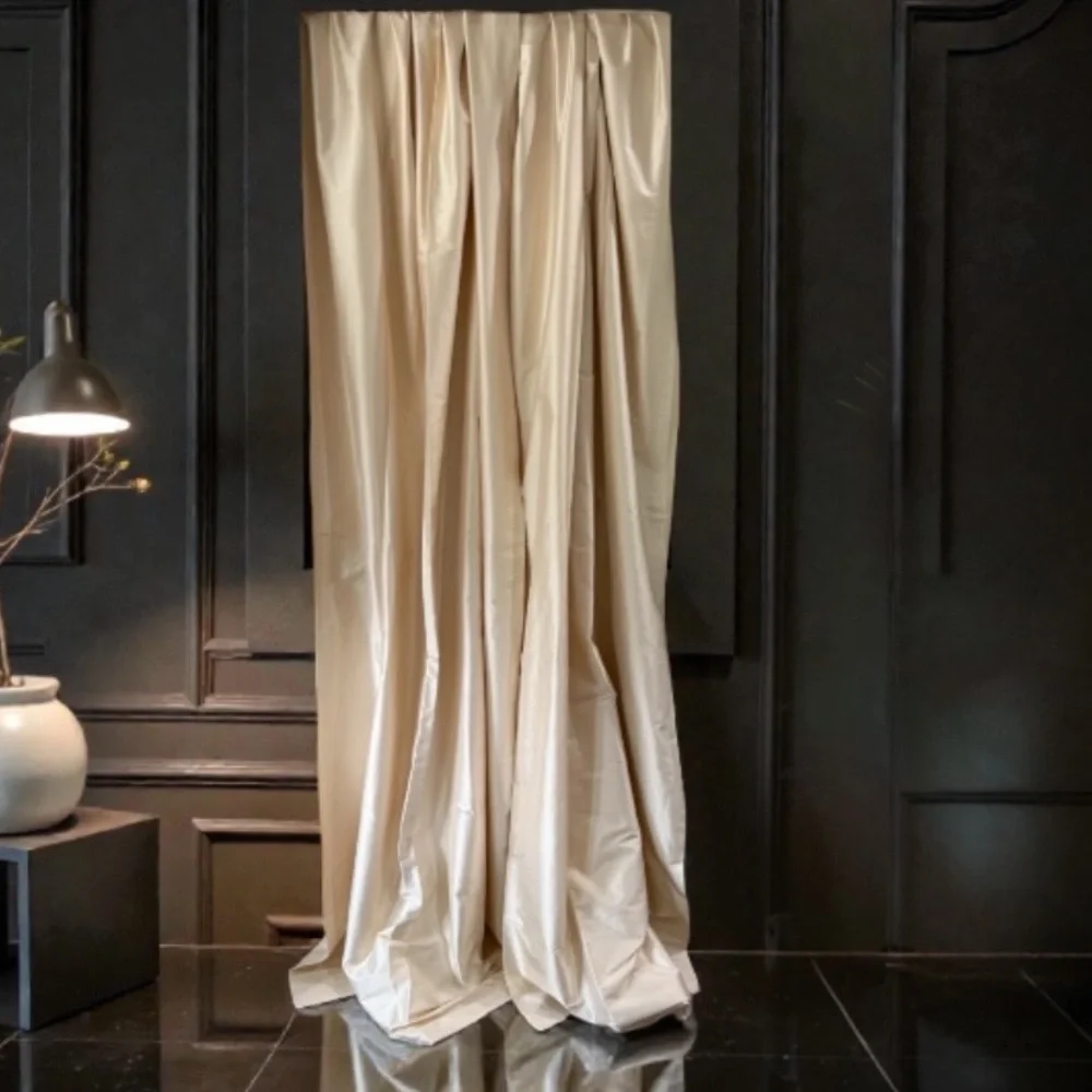 ETHAN ALLEN 100% SILK Two Lined Ivory Curtain Panels Drapes 50in x 95in